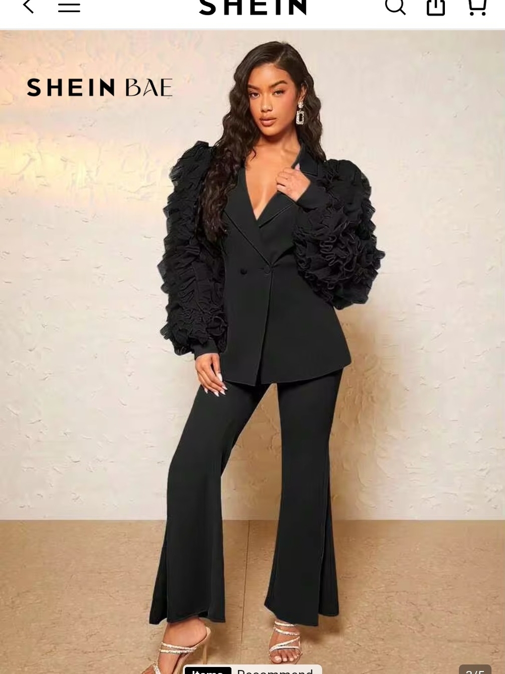 Black Double-Breasted Blazer with Ruffle Sleeve Detail 8/10